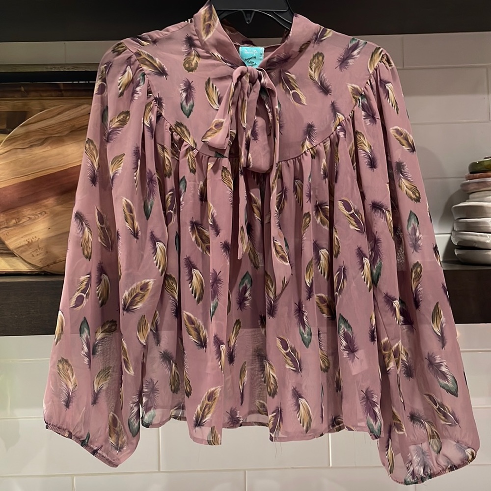 Boho feather blouse with bow